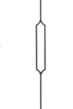 Black metal baluster with a vertical, elongated center design.