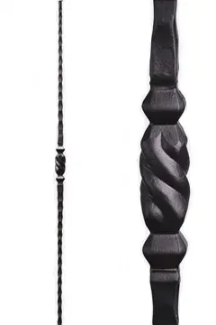 Black wrought iron baluster with twisted center detail.