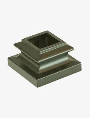 Bronze-colored post base with a square opening and a flared, stepped design.