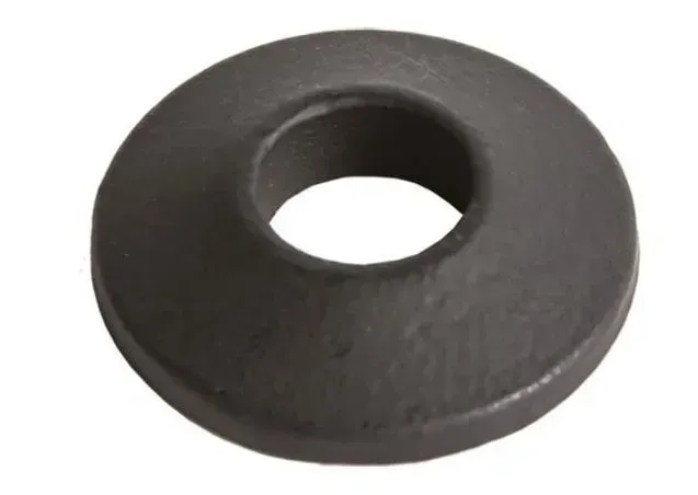 Conical steel washer with a raised center, dark gray.