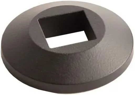 Black metal washer with a square hole in the center.