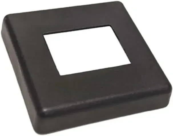 Black square metal post cover with a square hole.