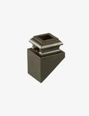 Bronze-colored square metal railing post connector.