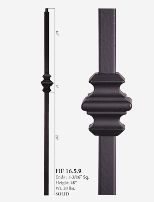 Black metal baluster with decorative center, 48