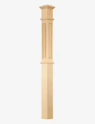 Beige architectural column with fluted detail and square top and base.