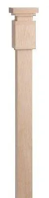 A wooden, rectangular baluster post with a layered top.