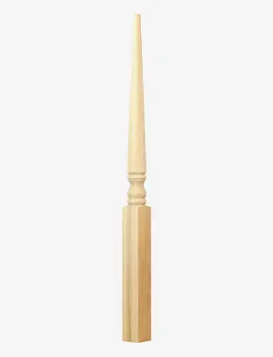 Wooden baluster with a turned spindle design.