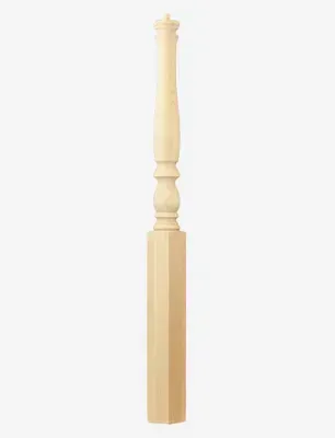 Wooden baluster, light brown, decorative turned top, octagonal base.