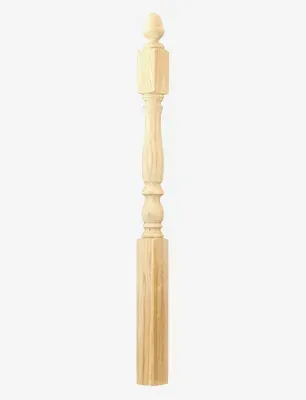 Wooden stair baluster with decorative details.