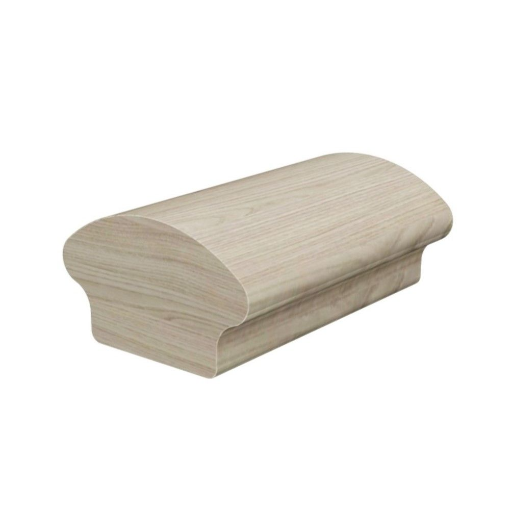 Wooden handrail section with rounded top and curved edges.