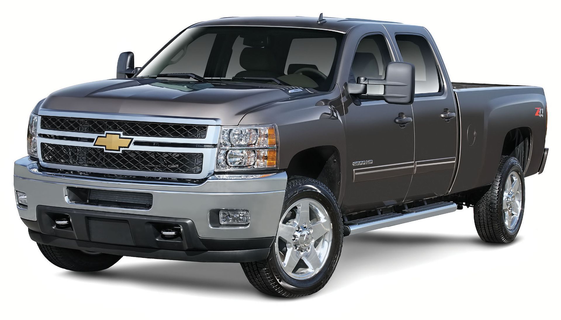 Silver Chevrolet pickup truck on a white background, front-left view
