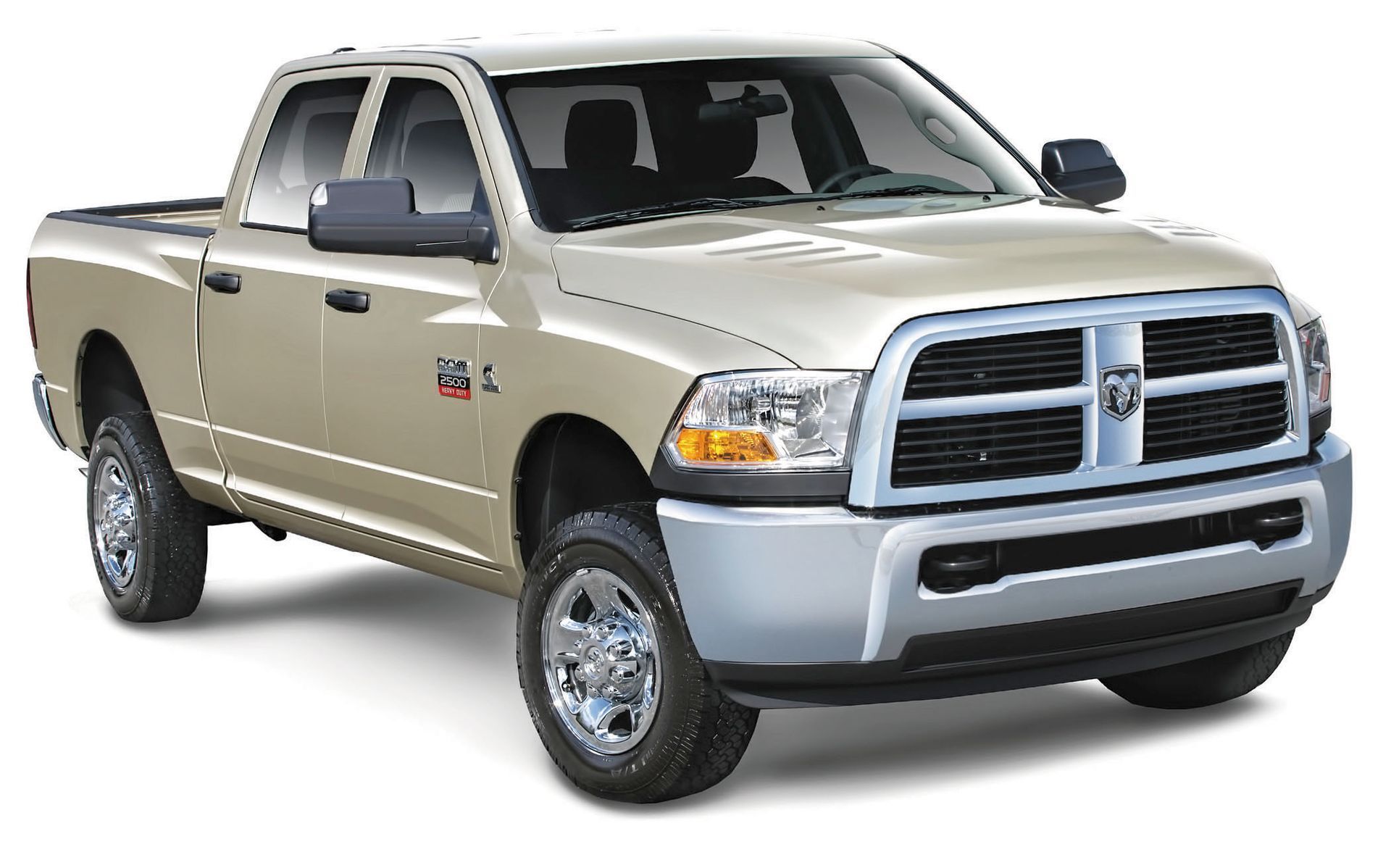 Silver Dodge Ram pickup truck on a white background, angled front-left view.