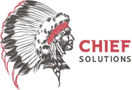 Profile of a Native American chief wearing a headdress, with "CHIEF SOLUTIONS" in red text.