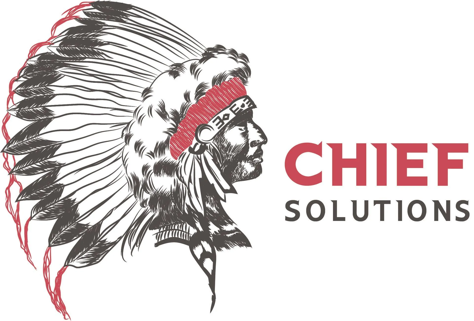 Profile of a Native American chief wearing a headdress, with "CHIEF SOLUTIONS" in red text.