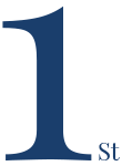A blue number 1 with the word st below it on a white background.