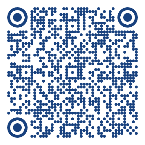 QR code, blue and white, containing data readable by a device.