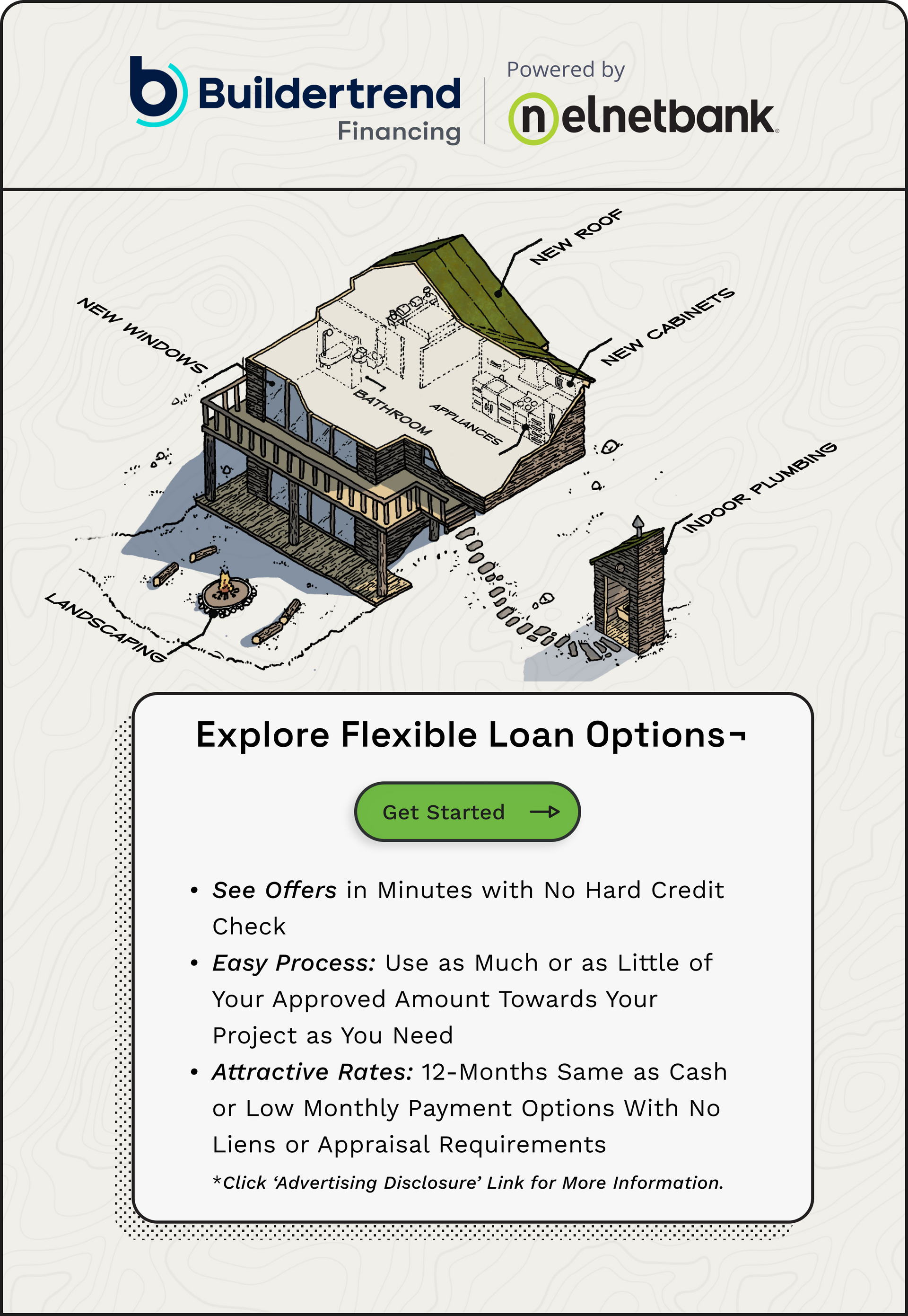 BuilderTrend ad: a house illustration with text 