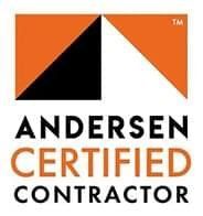 Logo of Andersen Certified Contractor with orange, black, and white geometric shapes above text.