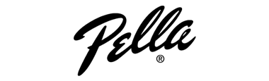 Pella logo in black script, with the registered trademark symbol below the 