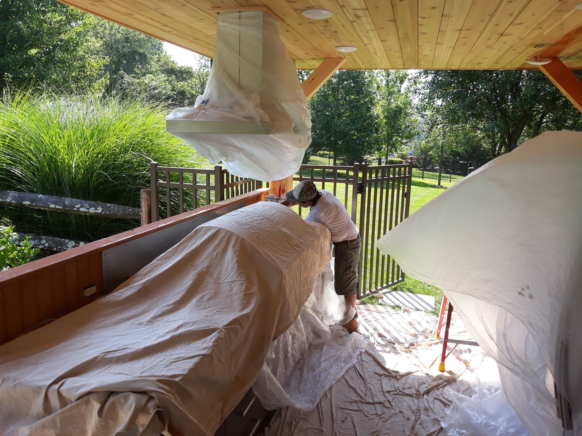 stain new pool kitchen area
