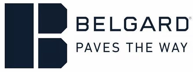 A logo for belgard paves the way is shown on a white background.