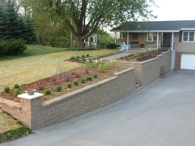 A house with a brick wall in front of it.