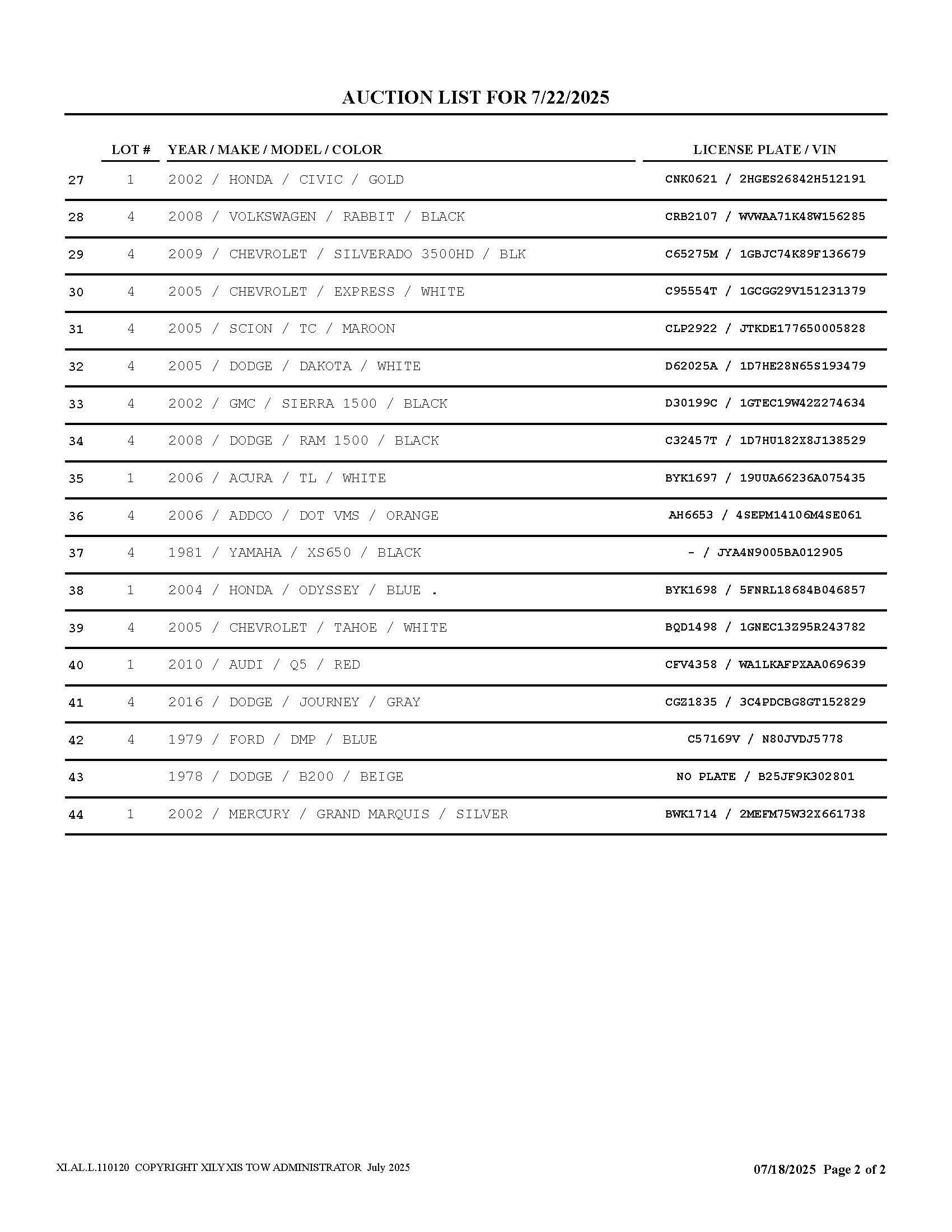 auction list