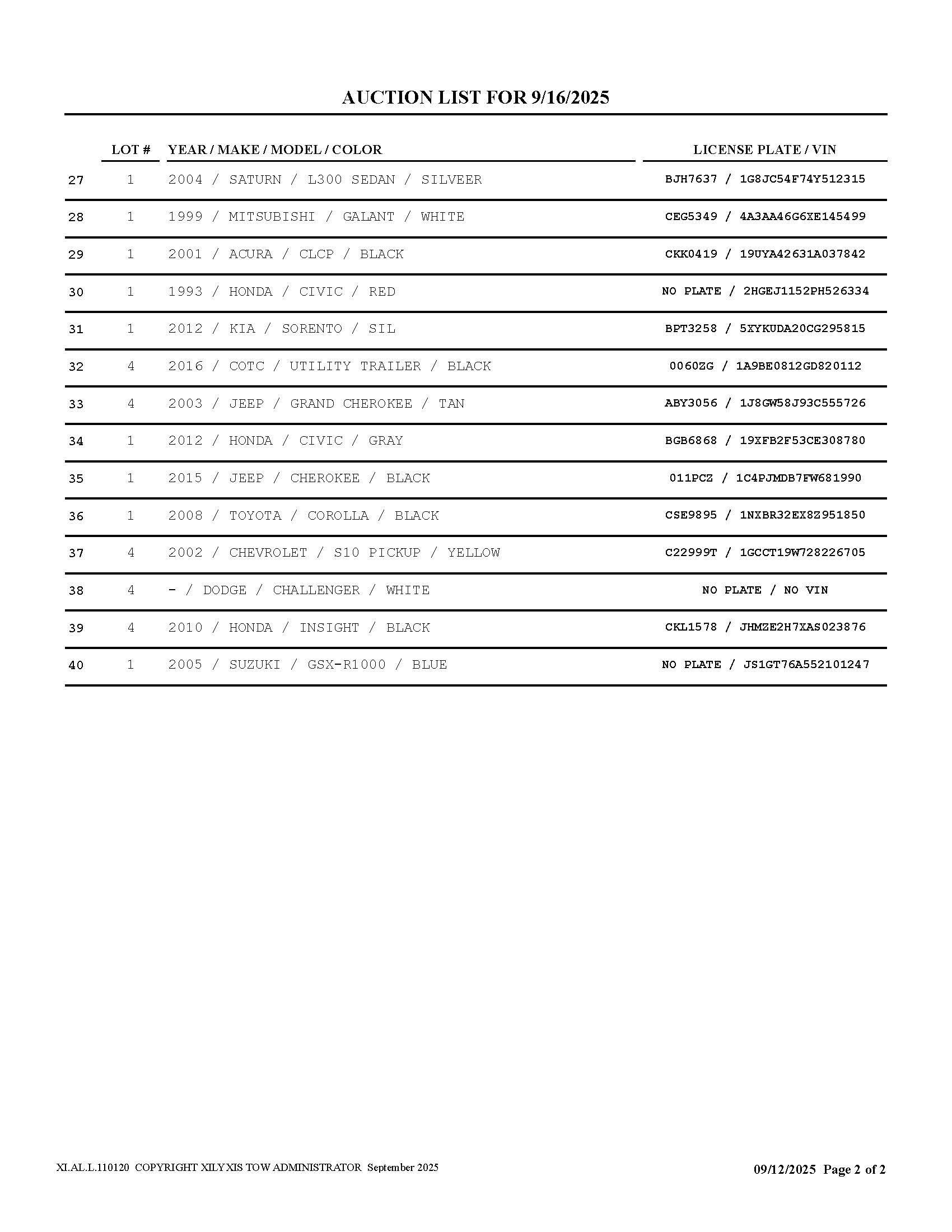 auction list