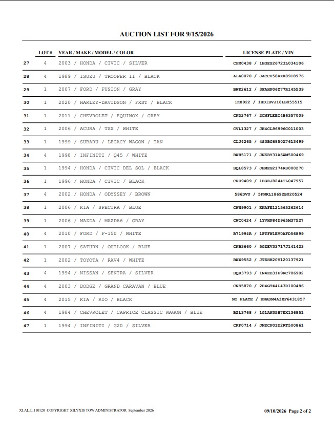 auction list