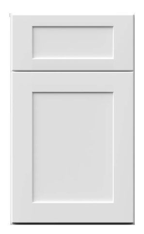 A white cabinet door with a square frame on a white background.