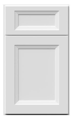 A white cabinet door with a square frame on a white background.