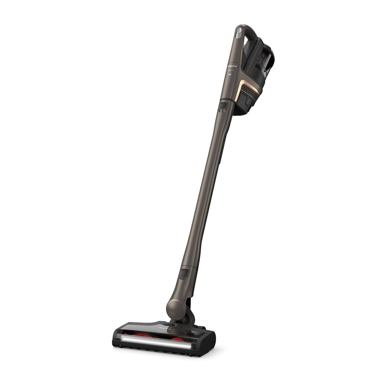 Cordless stick vacuum cleaner with two Li-ion batteries and charger cradle for maximum running times.