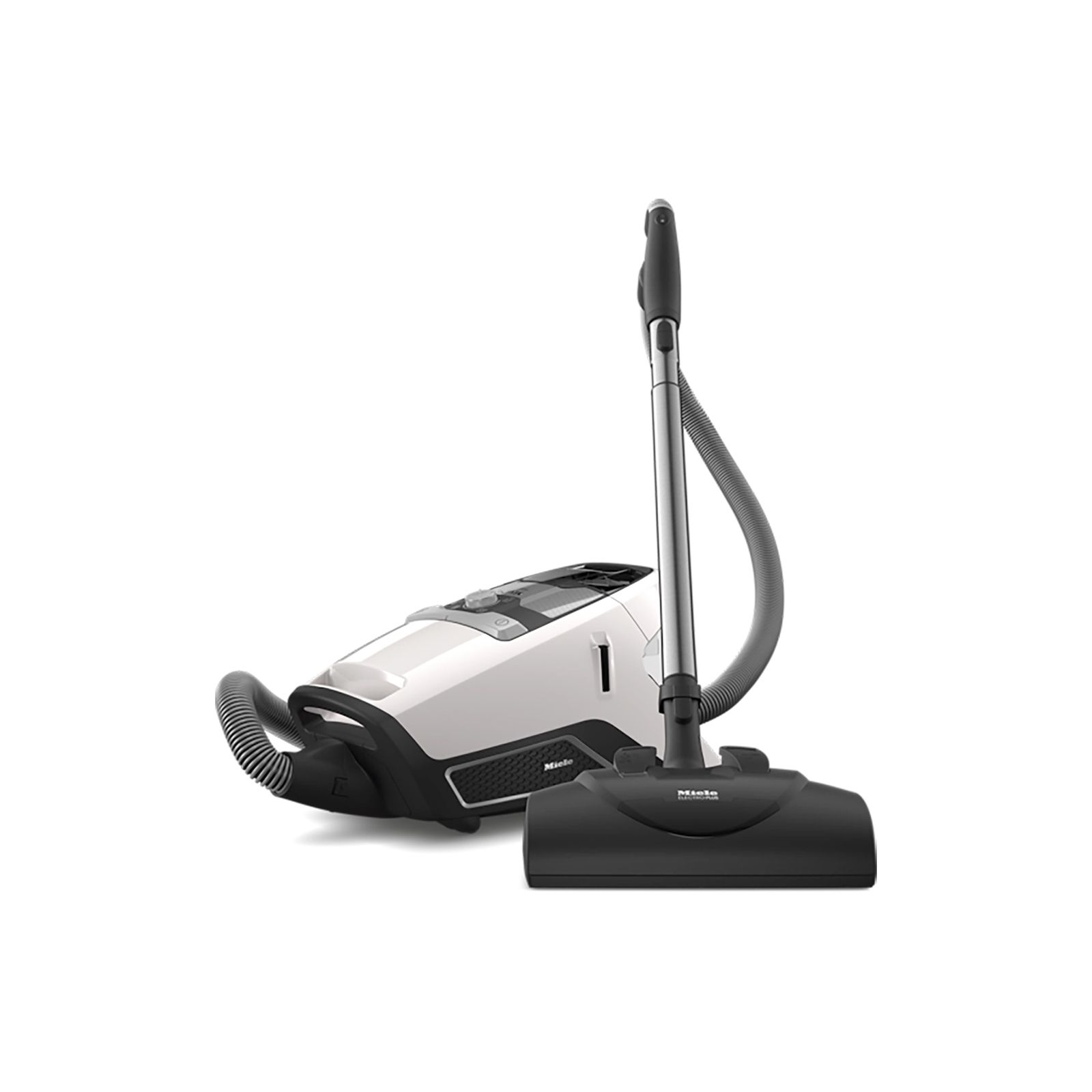 Bagless canister vacuum cleaner with electrobrush for thorough cleaning of heavy-duty carpeting.