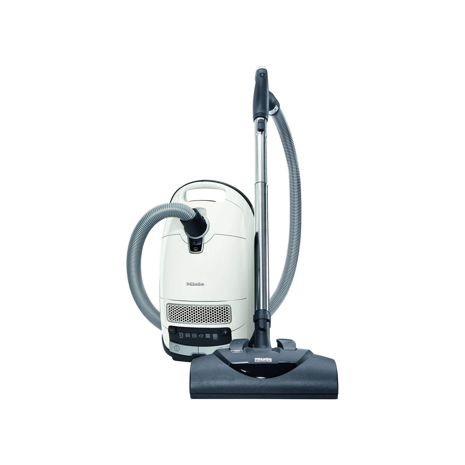 Canister vacuum cleaner with maximum suction power and foot controls for thorough, convenient vacuuming.
