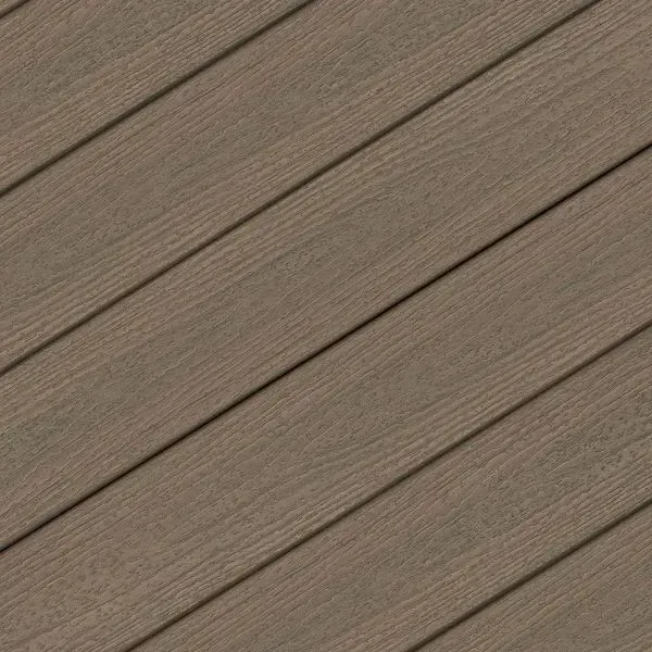 Diagonal planks of brown composite decking.