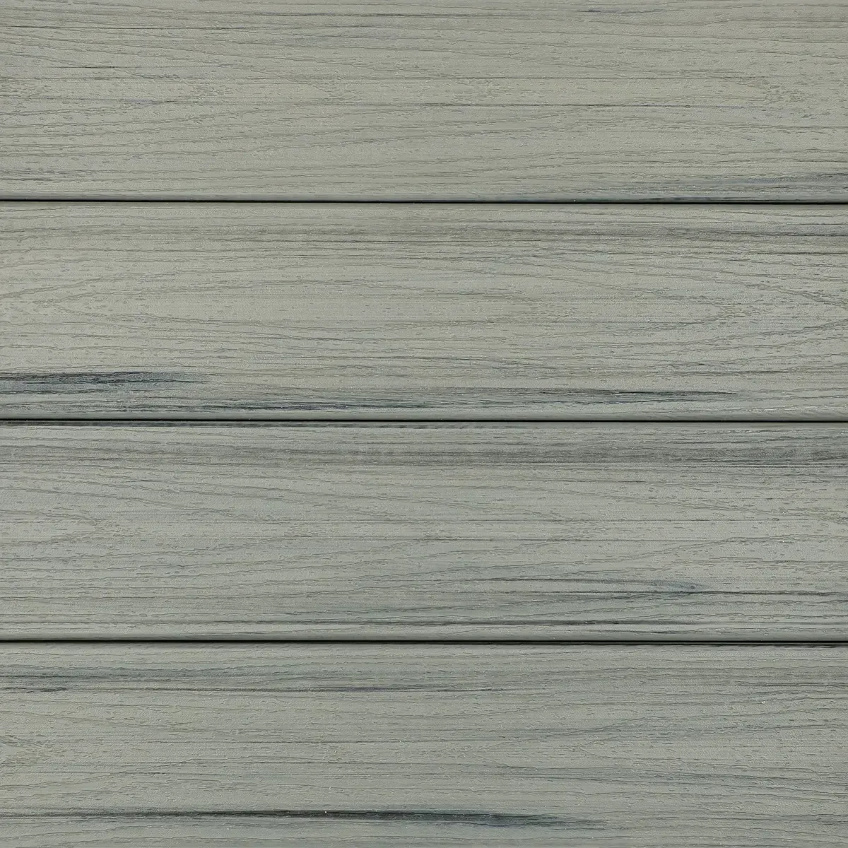 Gray composite deck boards with wood grain texture.