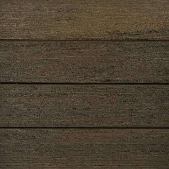 Brown composite decking boards, arranged horizontally.