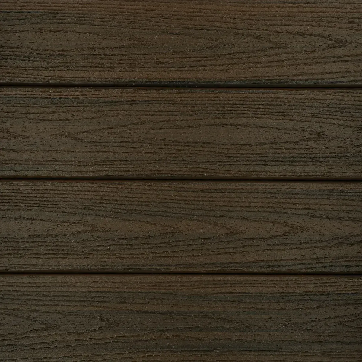 Brown composite wood deck with horizontal planks.