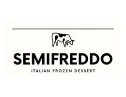 Logo for Semifreddo Italian Frozen Dessert, featuring a cow illustration above text.