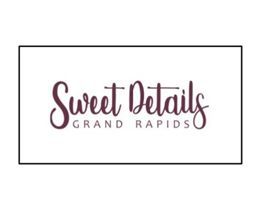 Logo for Sweet Details Grand Rapids in a dark pink script on a white background, enclosed in a black rectangle.