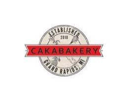 Cakabakery logo: red banner with 