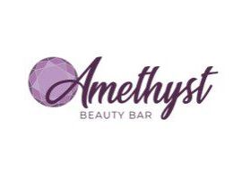 Logo for Amethyst Beauty Bar, featuring purple gemstone and script text.