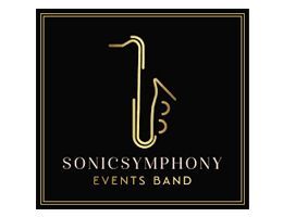 Gold saxophone outline within a black square, 