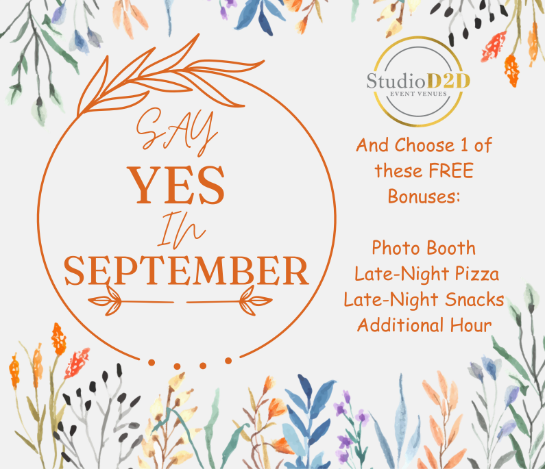 Studio D2D June promotional flyer featuring two specials, free ceremony in 2026, free pizza in 2027