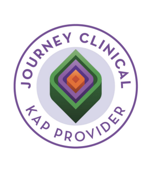 Logo for Journey Clinical KAP Provider, a purple circular design with stacked square shapes in green, purple, and orange.