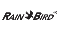 The Rain Bird logo in black text, featuring a stylized bird silhouette replacing the letter 'N'.
