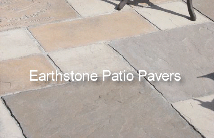 A picture of a patio with the words earthstone patio pavers