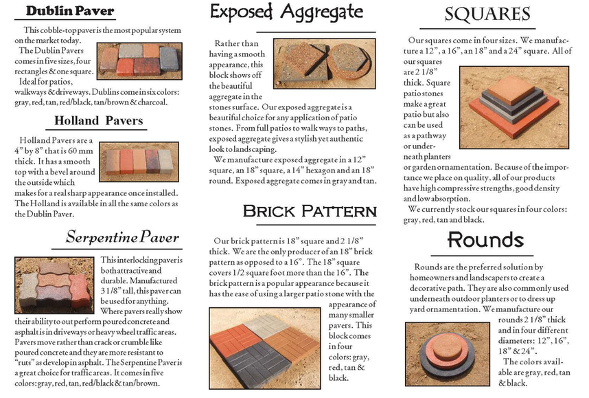 A brochure about different types of pavers and brick patterns