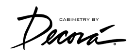 Logo for Decora Cabinetry, a cabinet manufacturer, in black script on white.