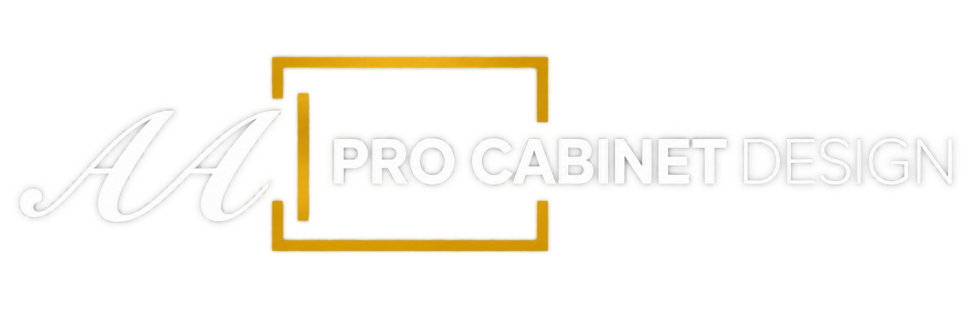 PRO CABINET DESIGN logo with gold square outline and gray lettering on white background